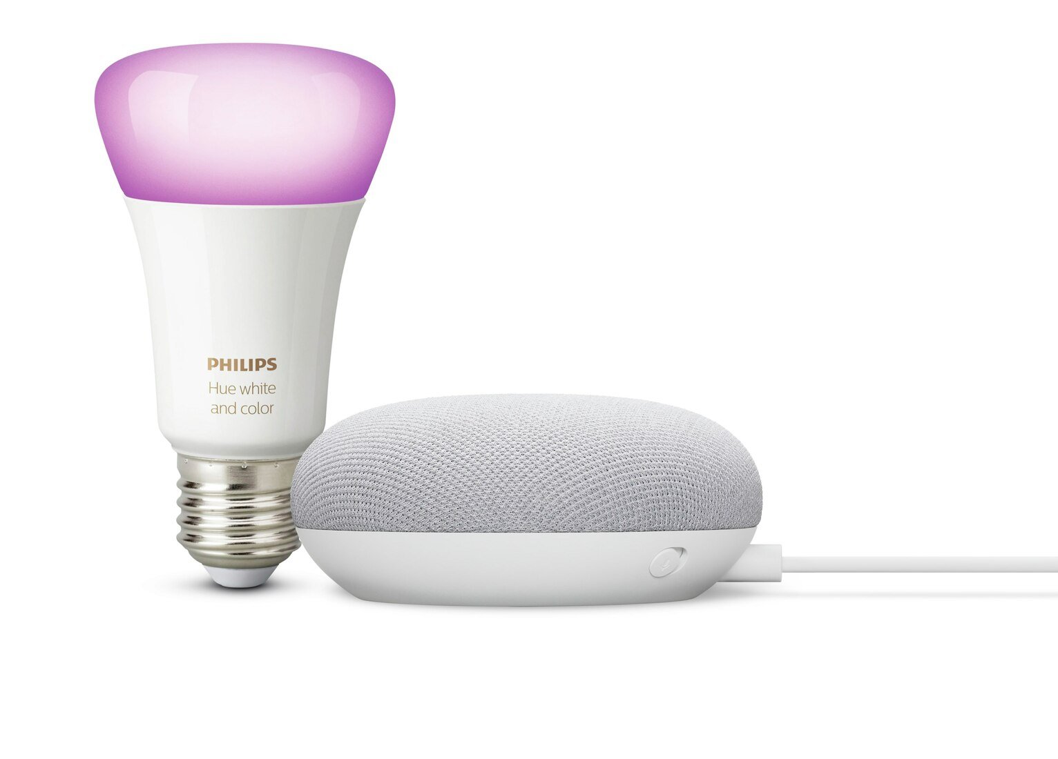 Google Nest Mini with Philips Hue E27 Colour Bulb