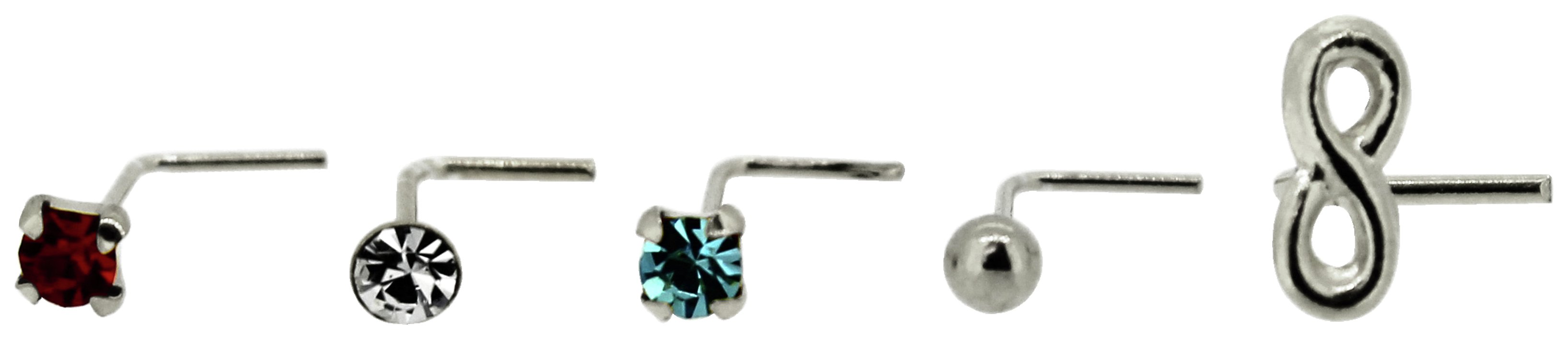 Link Up Sterling Silver Crystal Nose Studs - Set of 5.