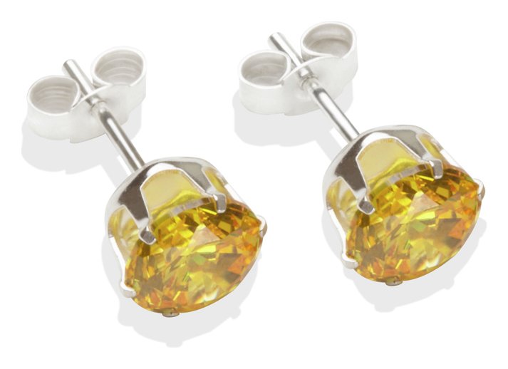 Argos Sterling Silver - Yellow Citrine Cubic Zirconia - Stud Earrings