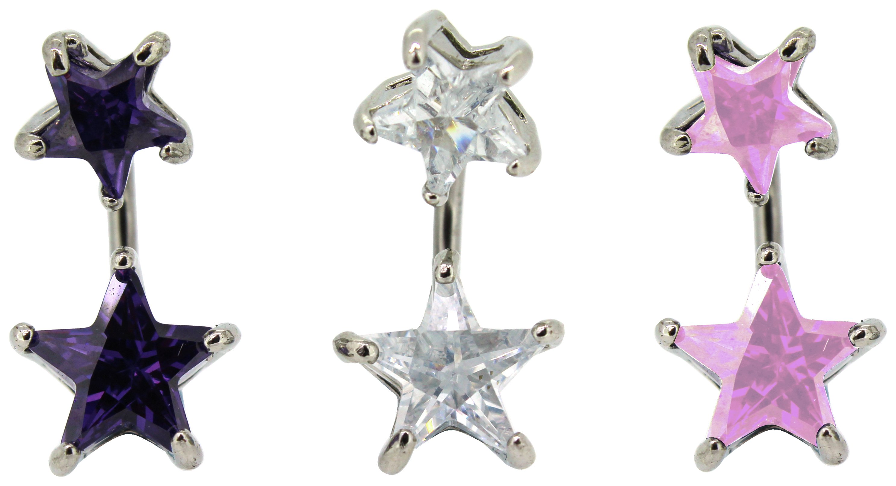 Link Up Stainless Steel Crystal Star Drops Belly Bar - 3.