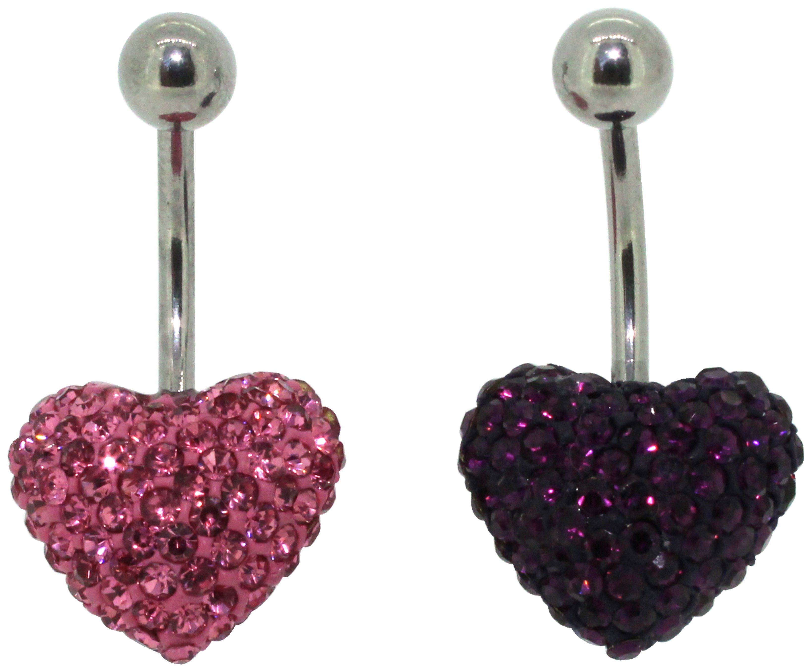 Link Up S.Steel Rose and Purple Heart Belly Bar - Set of 2