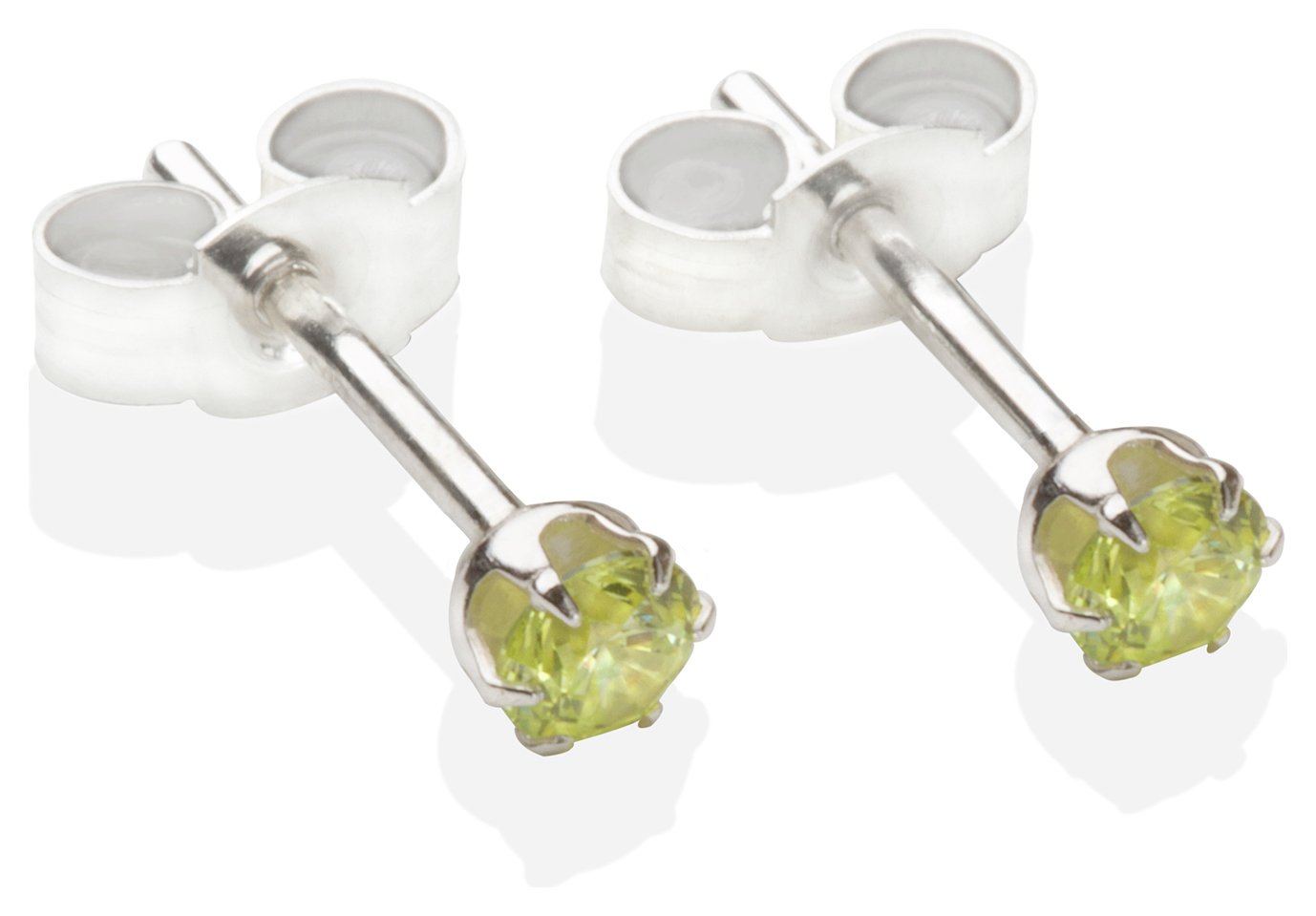 Sterling Silver Light Peridot CZ Stud Earrings - 3MM