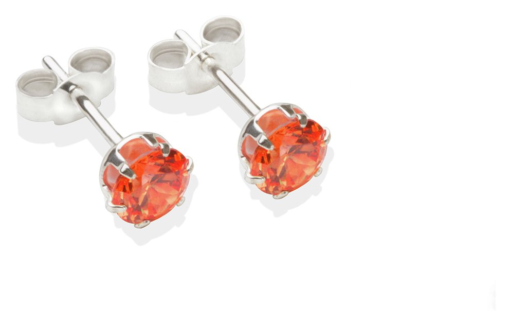 Sterling Silver Orange Cubic Zirconia Stud Earrings - 5MM