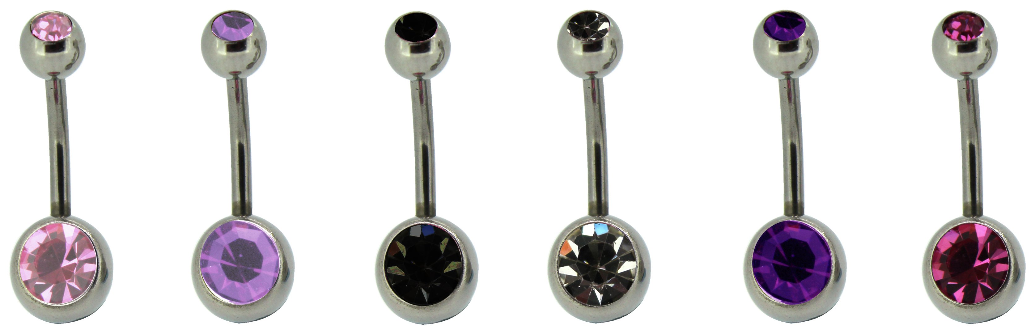 Link Up Stainless Steel Crystal Ball Belly Bars - Set of 6