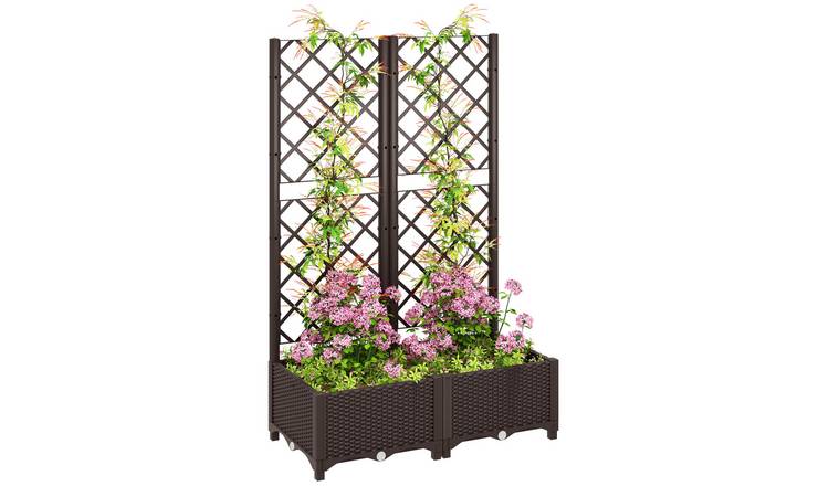 Outsunny Raised Garden Bed with Drainage Holes for Climbing Plants - Brown