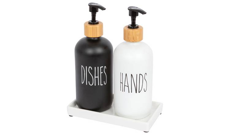 Harbour Housewares 2pc Hand & Dish Soap Dispenser Set  - White/Black