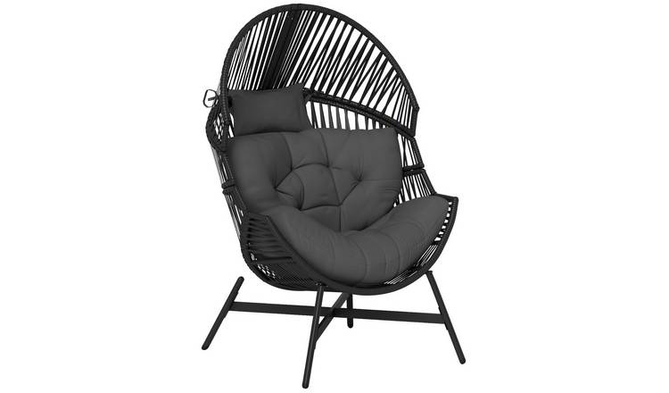 Outsunny Rattan Oversized Freestanding Garden Egg Chair - Charcoal Grey