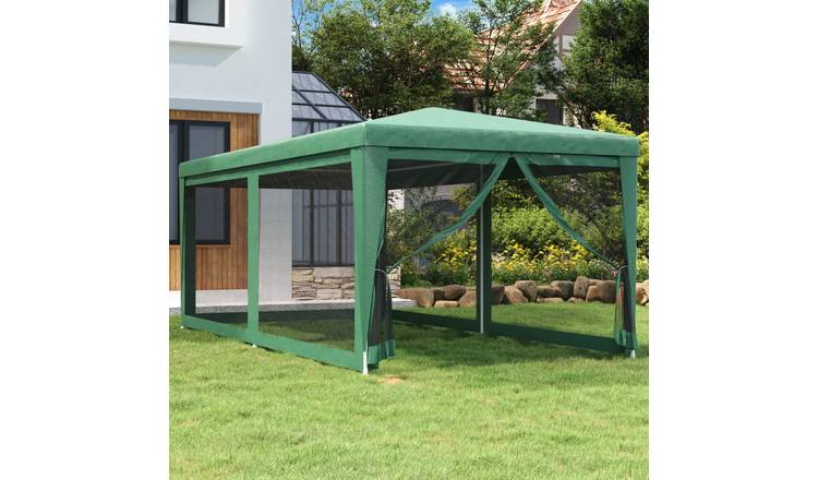 Walplus 3 x 6 m HDPE Party Tent with 6 Mesh Sidewalls - Green