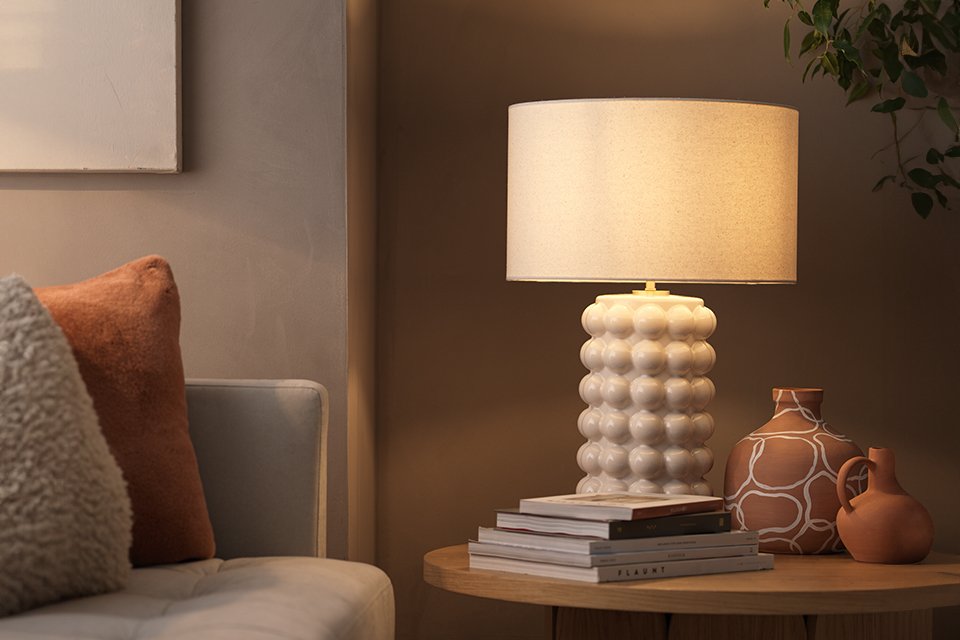 Bobble table lamp in a living room.