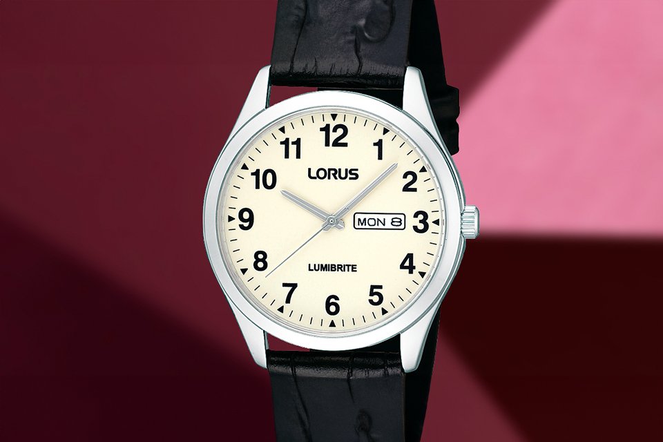 A white dialed Lorus men's watch.