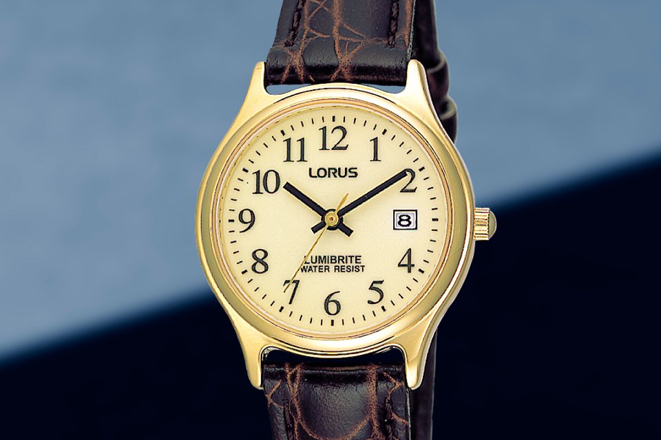 A Lorus women's watch with an egg-white coloured dial.