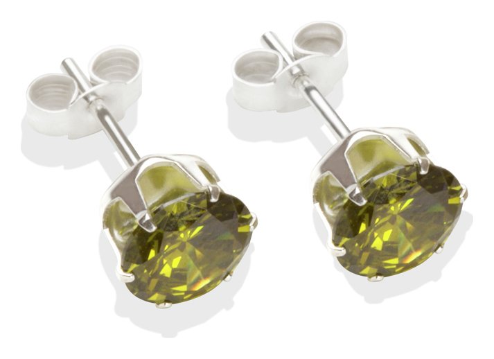 Sterling Silver Dark Peridot Cubic Zirconia Earrings-7MM