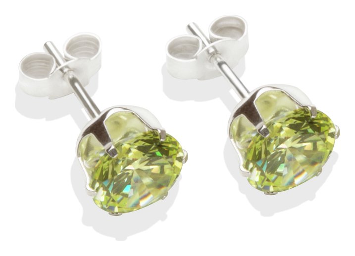 Sterling Silver Light Peridot CZ Stud Earrings - 7MM