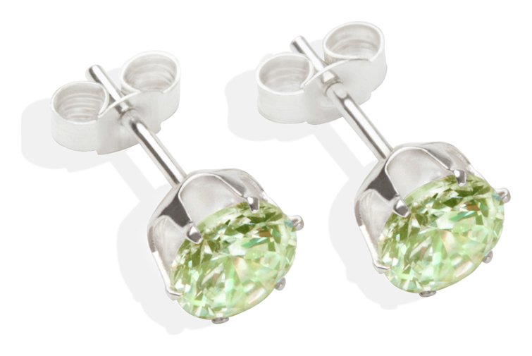 Sterling Silver Light Peridot CZ Stud Earrings - 3MM