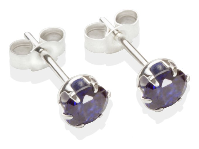 Sterling Silver Tanzanite Cubic Zirconia Stud Earrings - 5MM