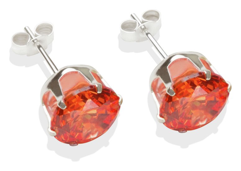Sterling Silver Orange Cubic Zirconia Stud Earrings - 8MM
