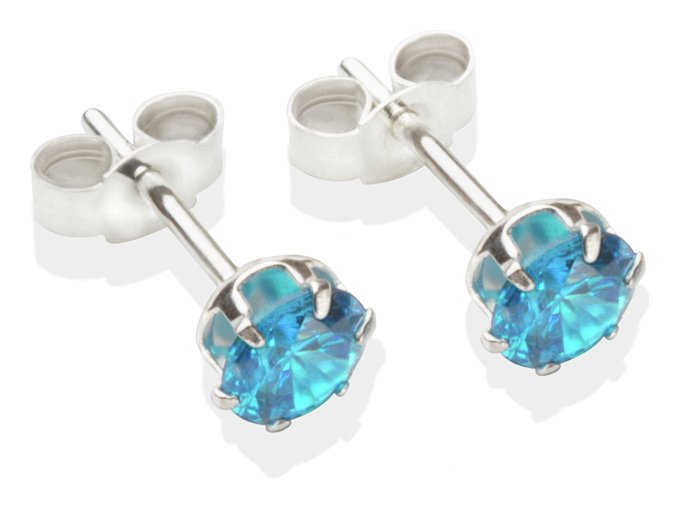 Sterling Silver Dark Blue Cubic Zirconia Stud Earrings - 5MM