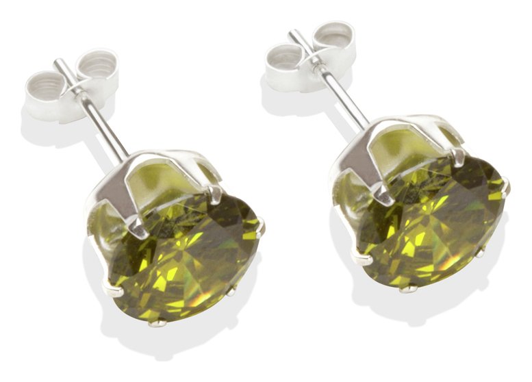 Sterling Silver Dark Peridot Cubic Zirconia Earrings-8MM