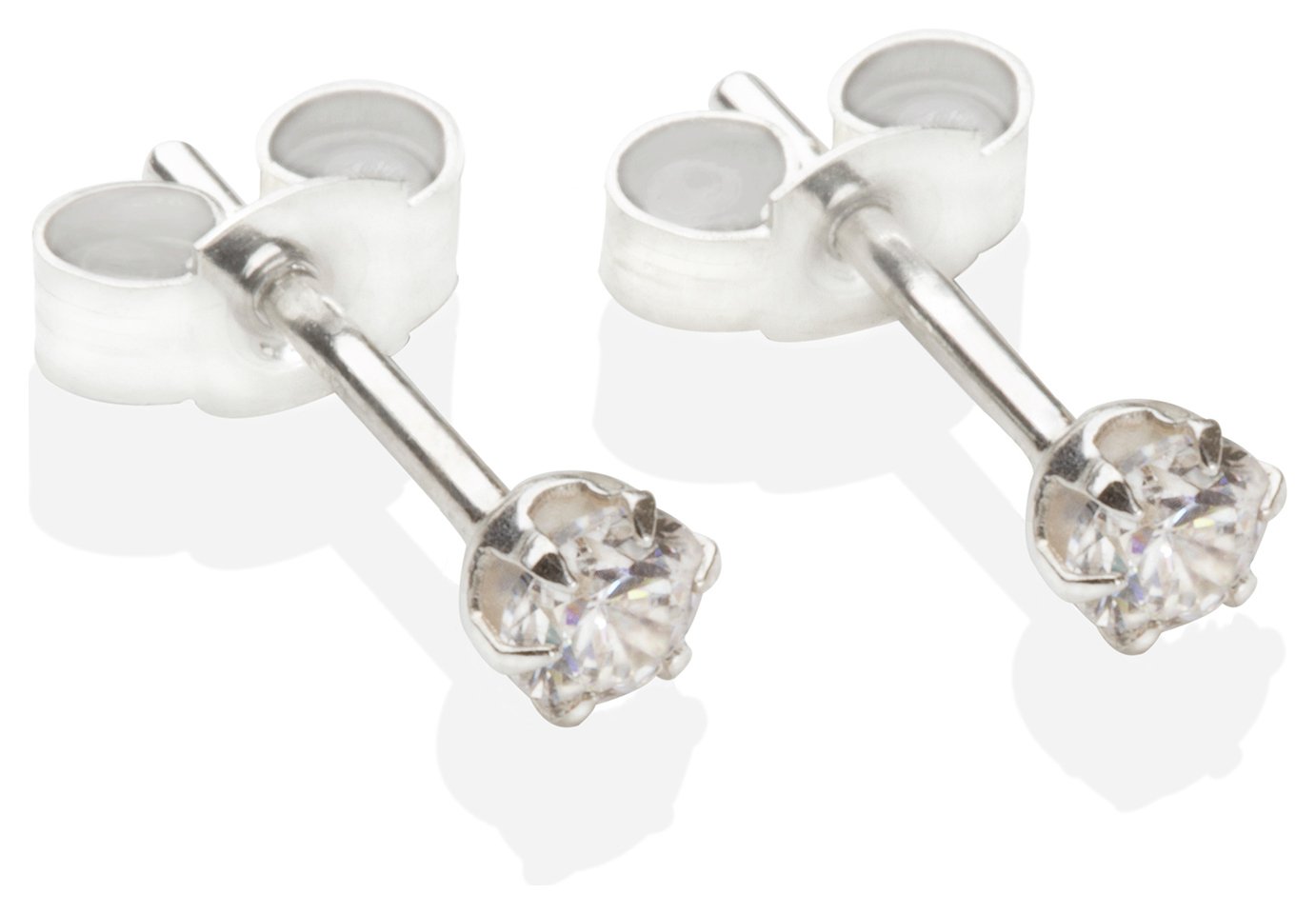 Sterling Silver White Cubic Zirconia Stud Earrings - 3mm.