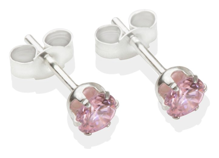 Sterling Silver Pink Cubic Zirconia Stud Earrings - 4mm.