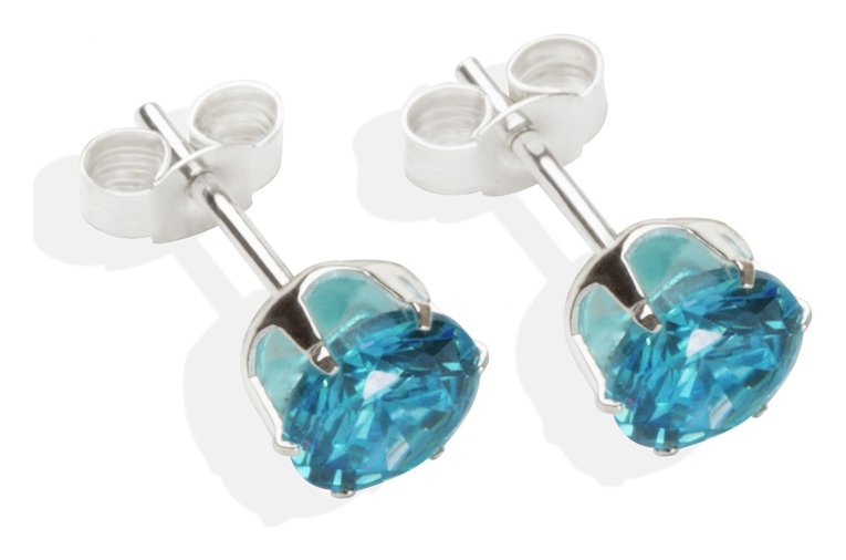 Sterling Silver Dark Blue Cubic Zirconia Stud Earrings - 6mm