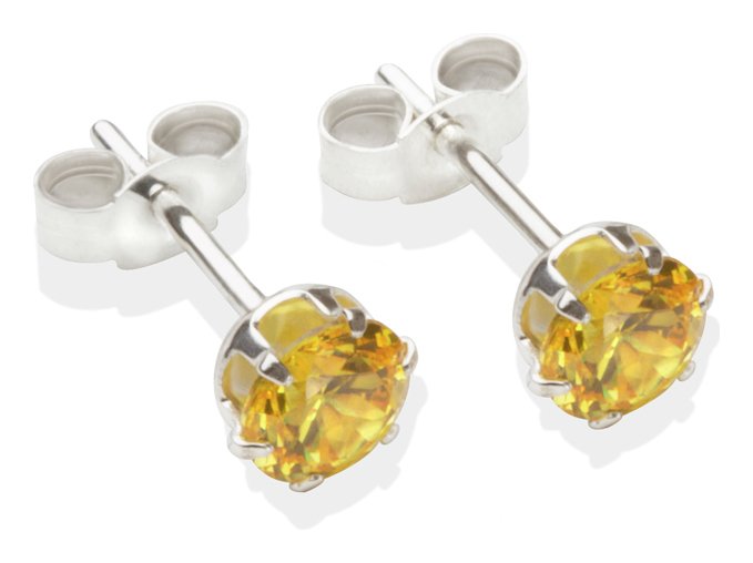 Sterling Silver Citrine Cubic Zirconia Stud Earrings - 5mm.