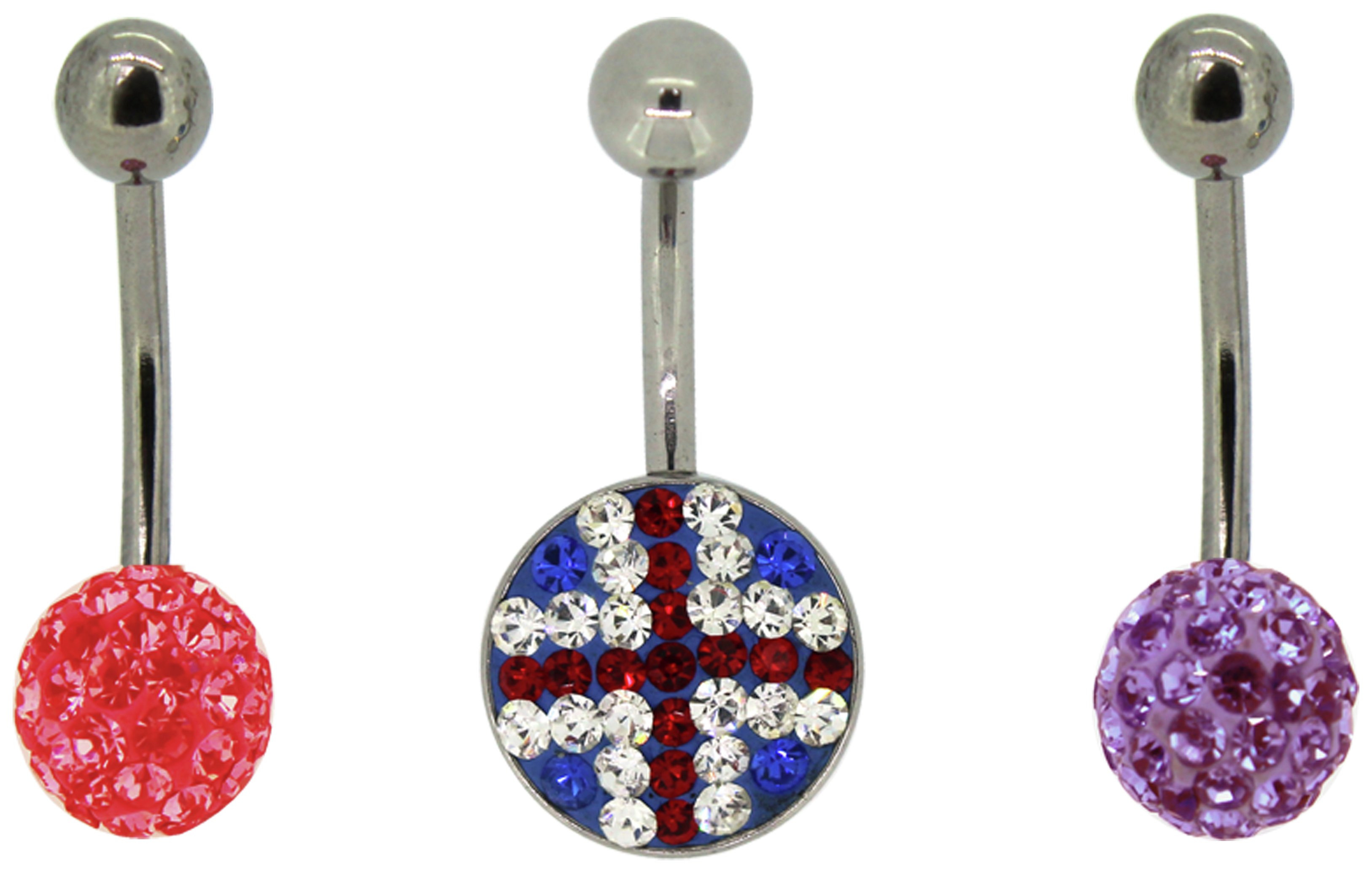 Link Up Stainless Steel Blue Union Jack Belly Bars - 3.