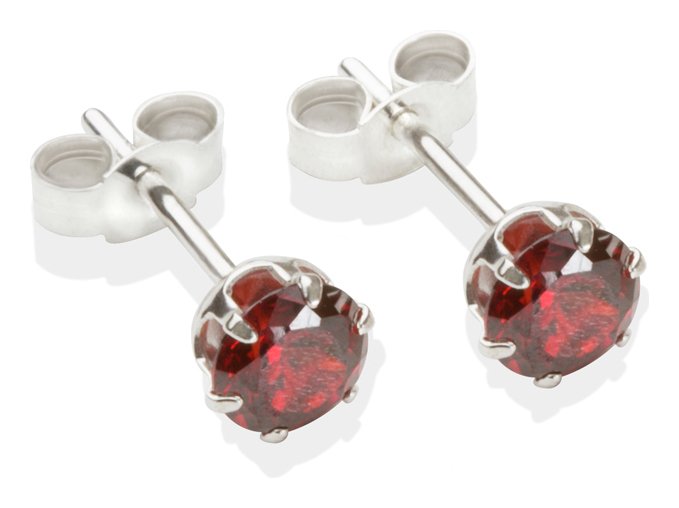 Sterling Silver Garnet Coloured CZ Stud Earrings - 5mm