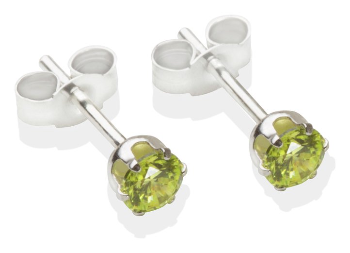 Sterling Silver Light Peridot CZ Stud Earrings - 4mm.