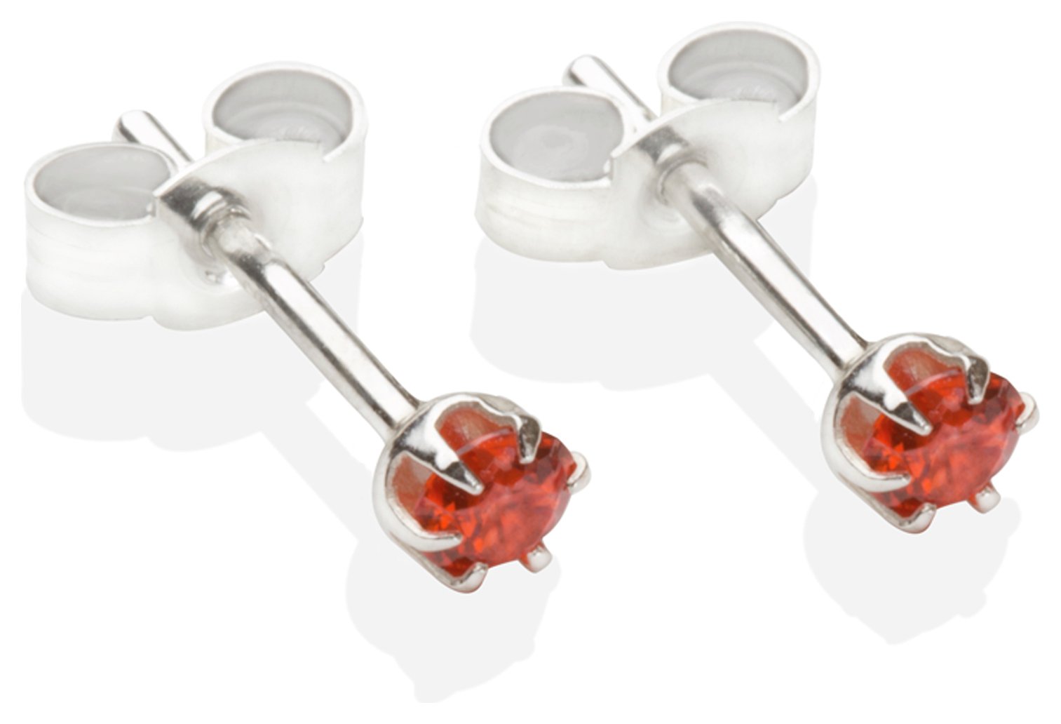 Sterling Silver Orange Cubic Zirconia Stud Earrings - 3mm.