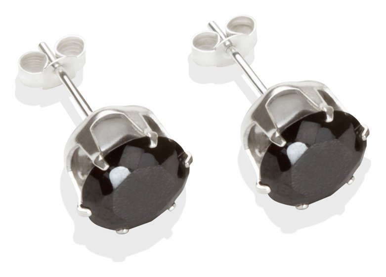Sterling Silver Black Cubic Zirconia Stud Earrings - 8mm.