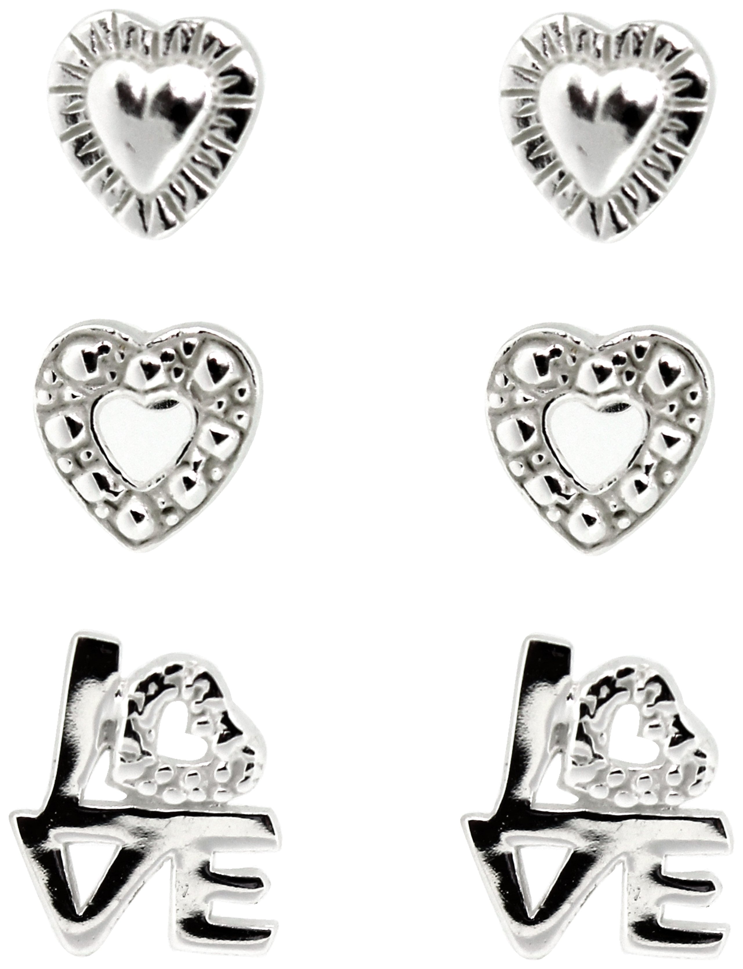 Link Up Sterling Silver Heart and Love Studs - Set of 3.