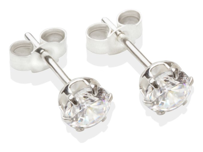 Sterling Silver White Cubic Zirconia Stud Earrings - 5mm.