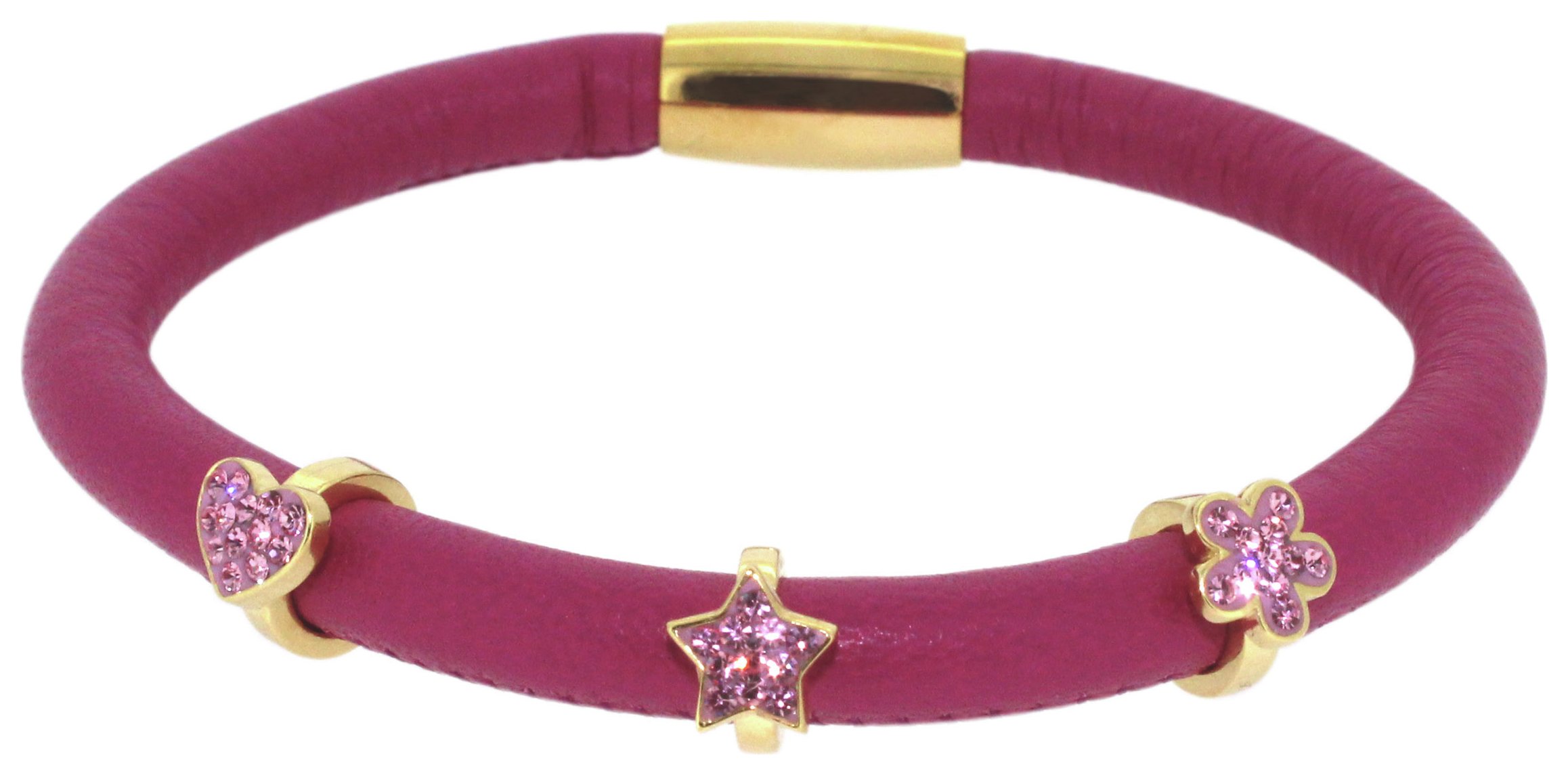 Link Up Single Row Rose Pink Leather Charm Bracelet