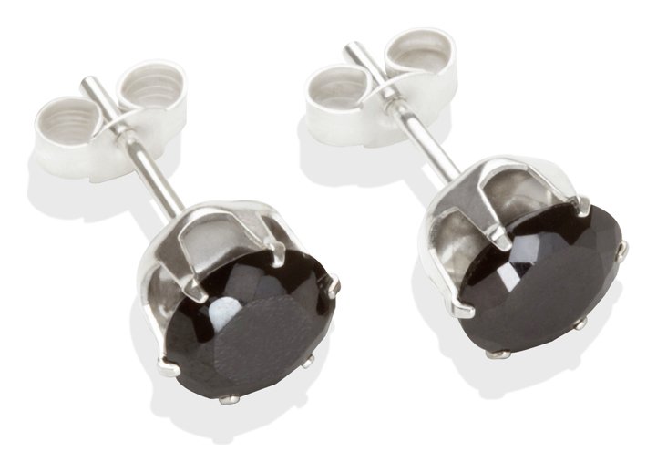 Sterling Silver Black Cubic Zirconia Stud Earrings - 7mm.
