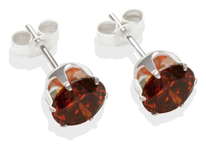 Sterling Silver Brown Cubic Zirconia Stud Earrings - 7mm.