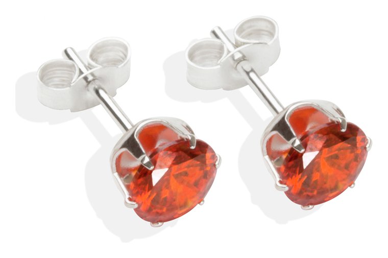 Sterling Silver Orange Cubic Zirconia Stud Earrings - 6mm.