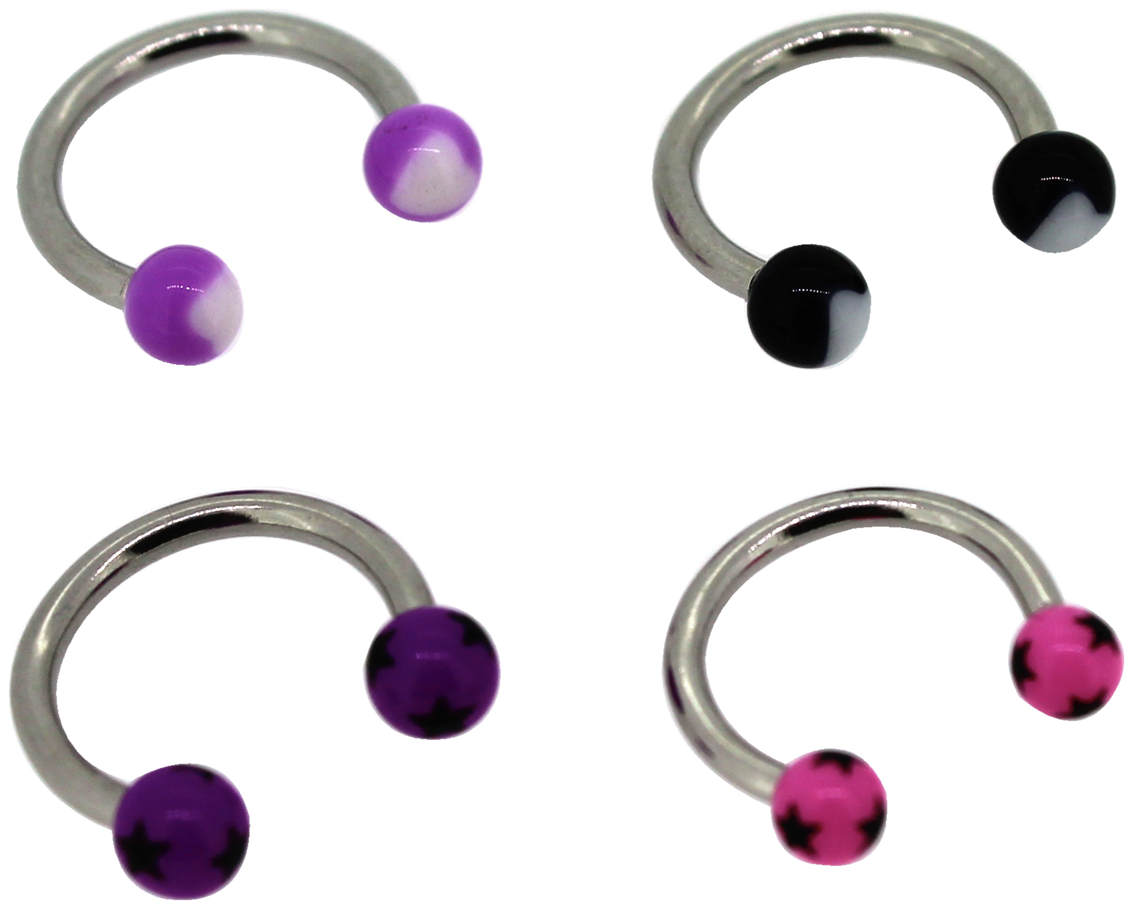 Link Up Stainless Steel Pink/Purple/Black Eyebrow Bars - 4.