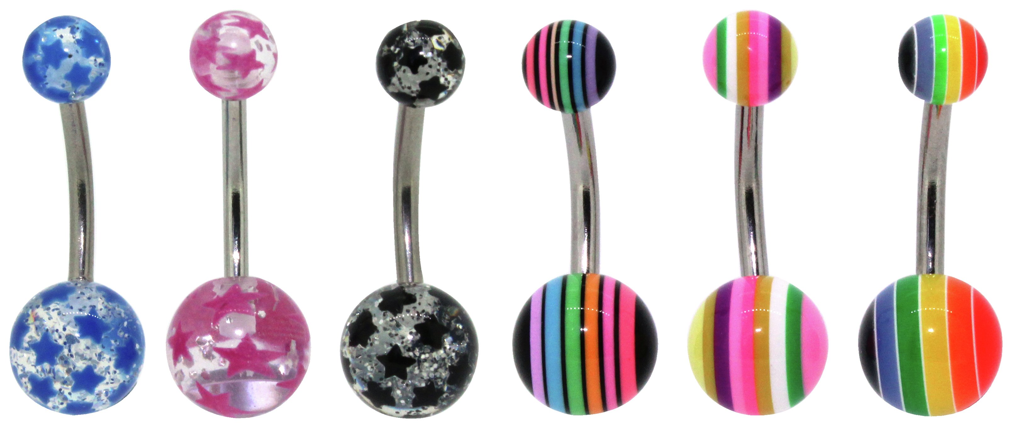 Link Up Stainless Steel Ball Belly Bars - Set of 6
