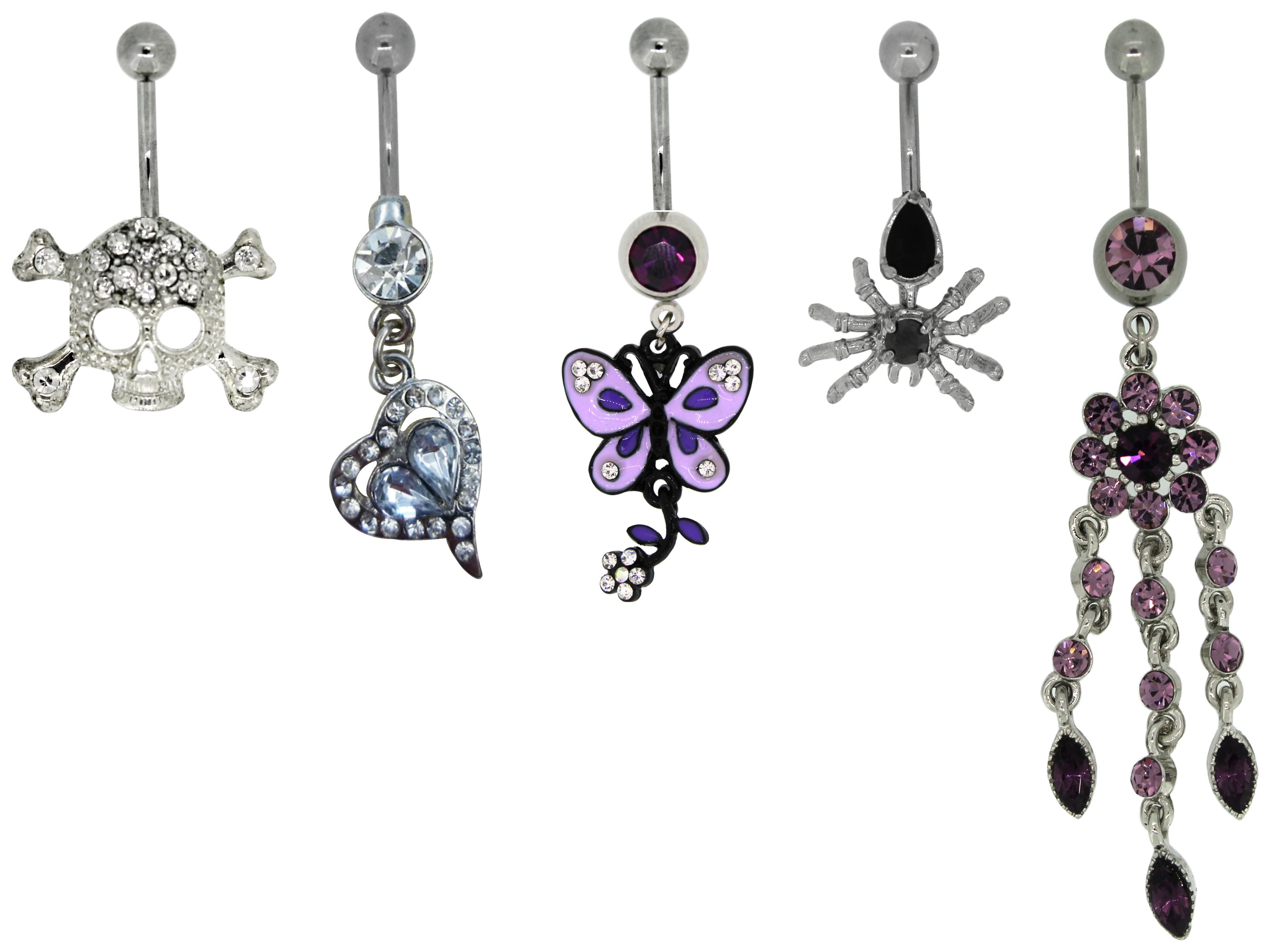 Link Up Metal Skull, Heart and Butterfly Belly Bars - 5.