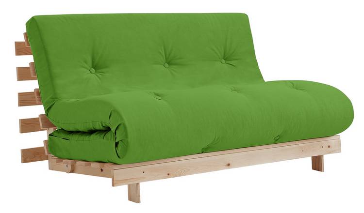 red or bright green sofa bed or futon