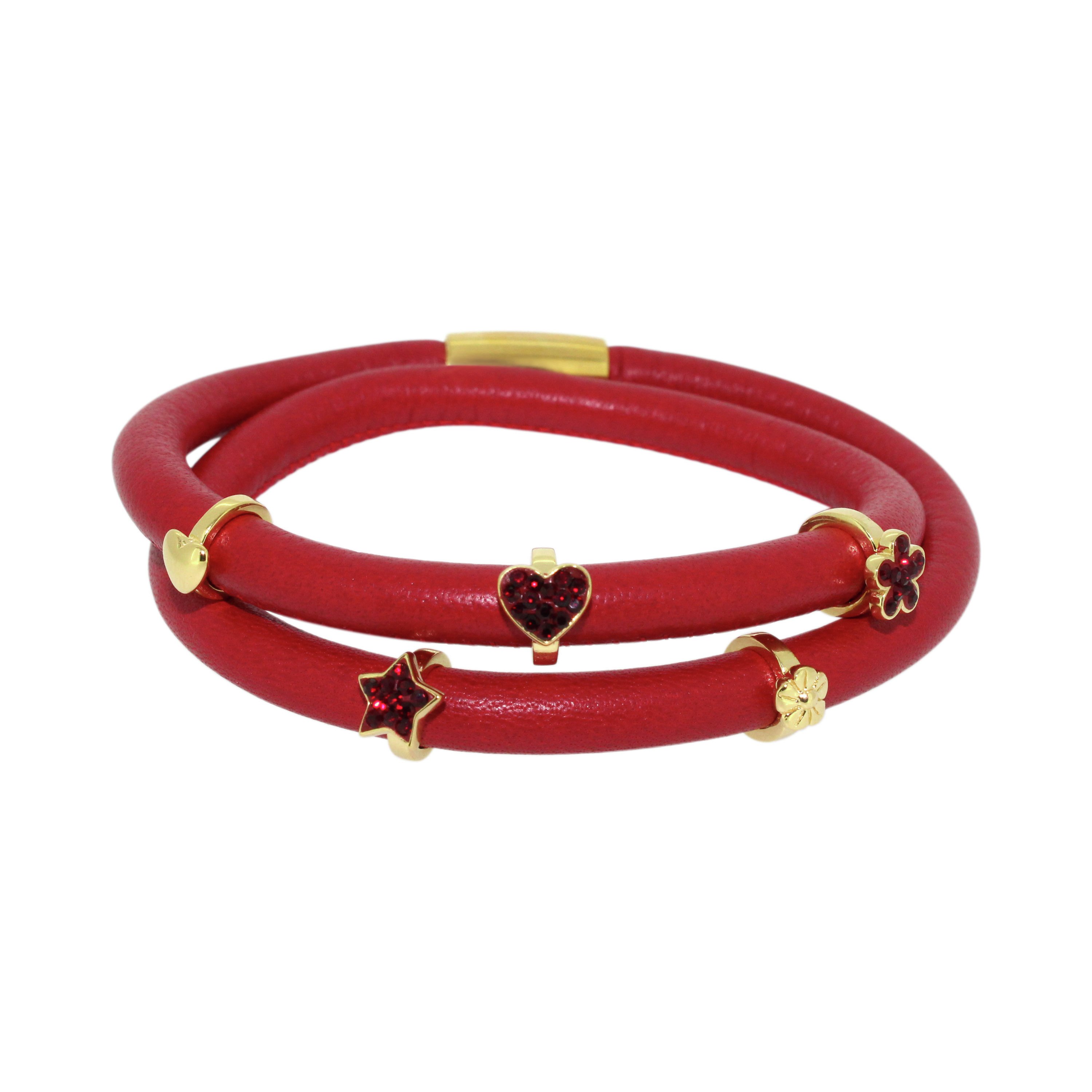 Link Up 2 Row Red Leather Cord Charm Bracelet.