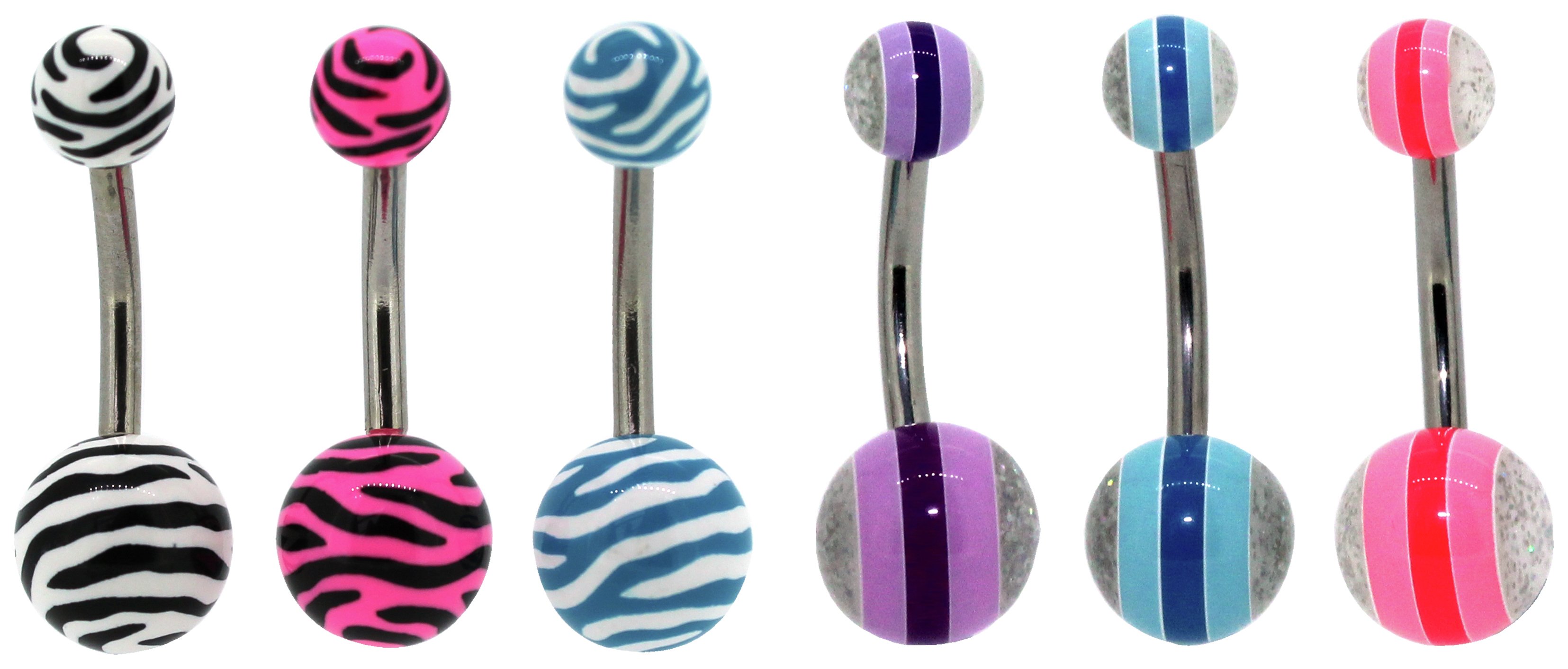 Stainless Steel Patter Balls Belly Bars - Set of 6.