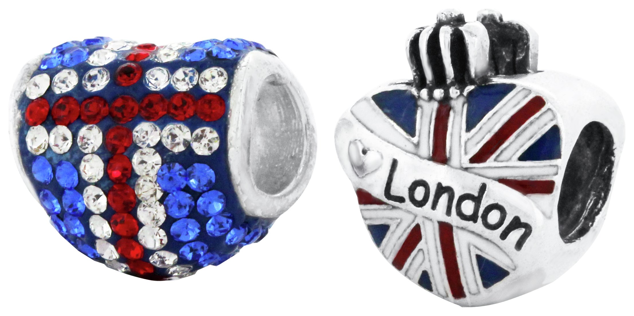 Link Up Sterling Silver Union Jack Bead Charms - Set of 2.