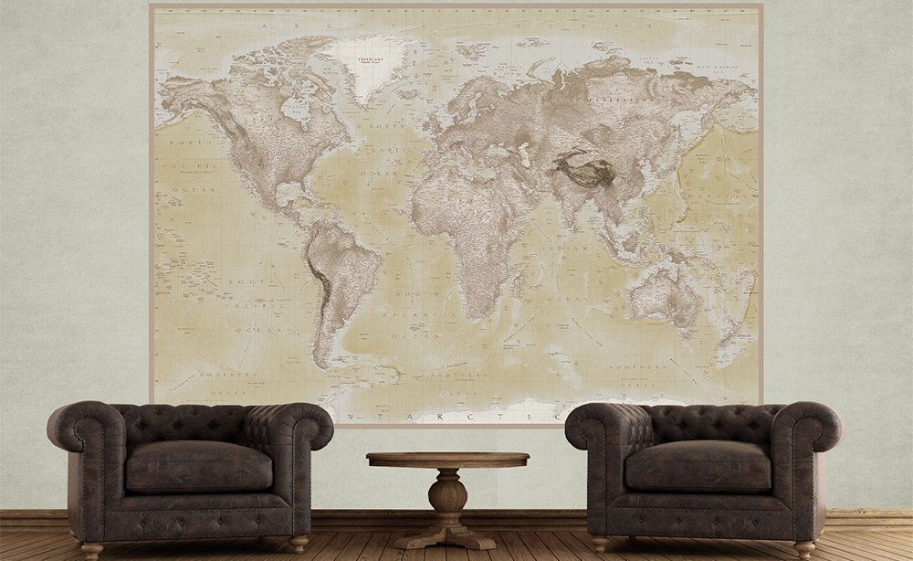 1Wall Natural 2 Piece Deco World Map Mural