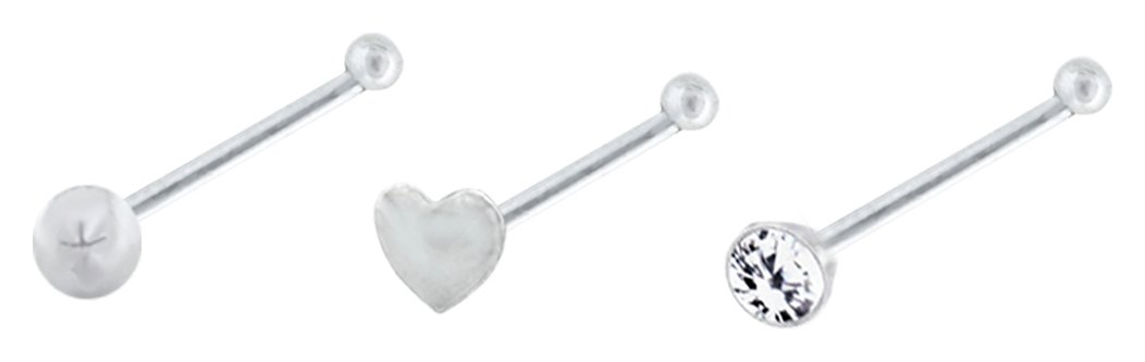 Link Up Sterling Silver Crystal Heart Nose Studs - Set of 3