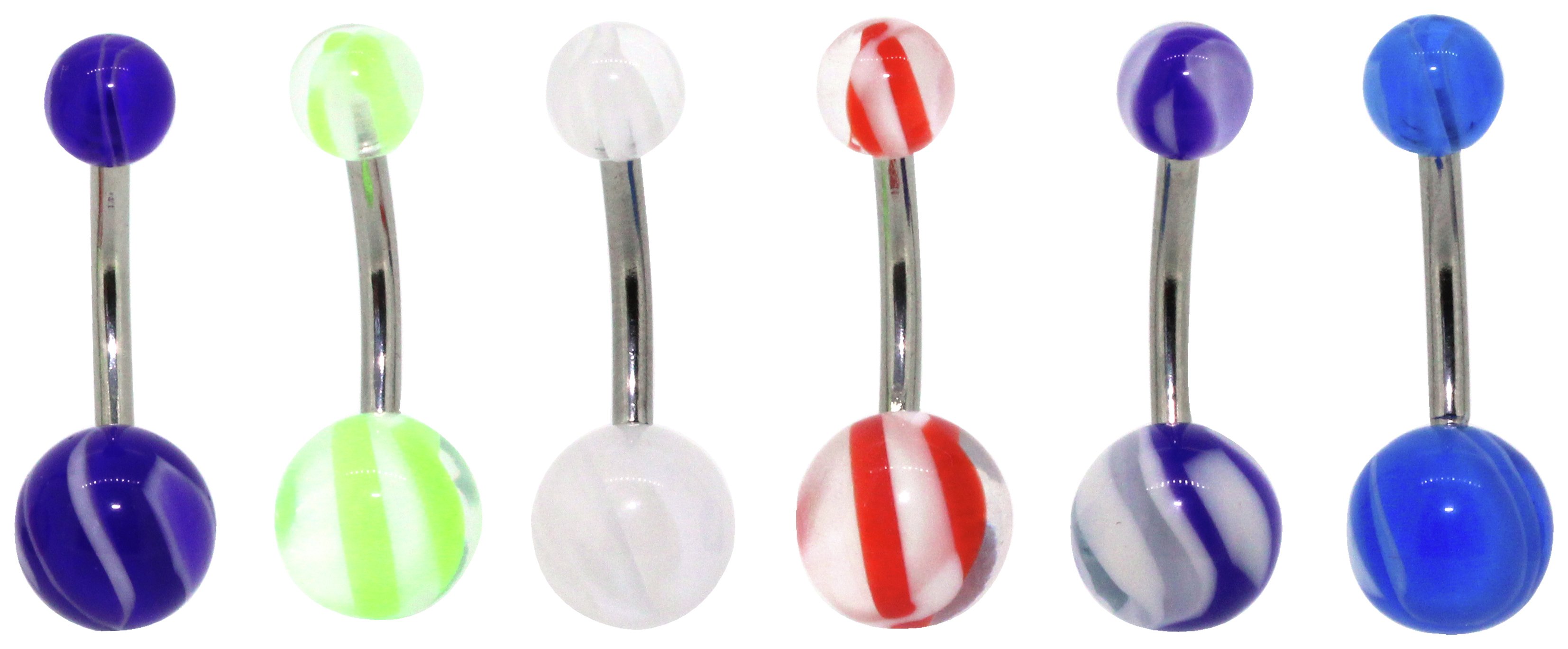 Link Up Stainless Steel Assorted Balls Belly Bars - 6.
