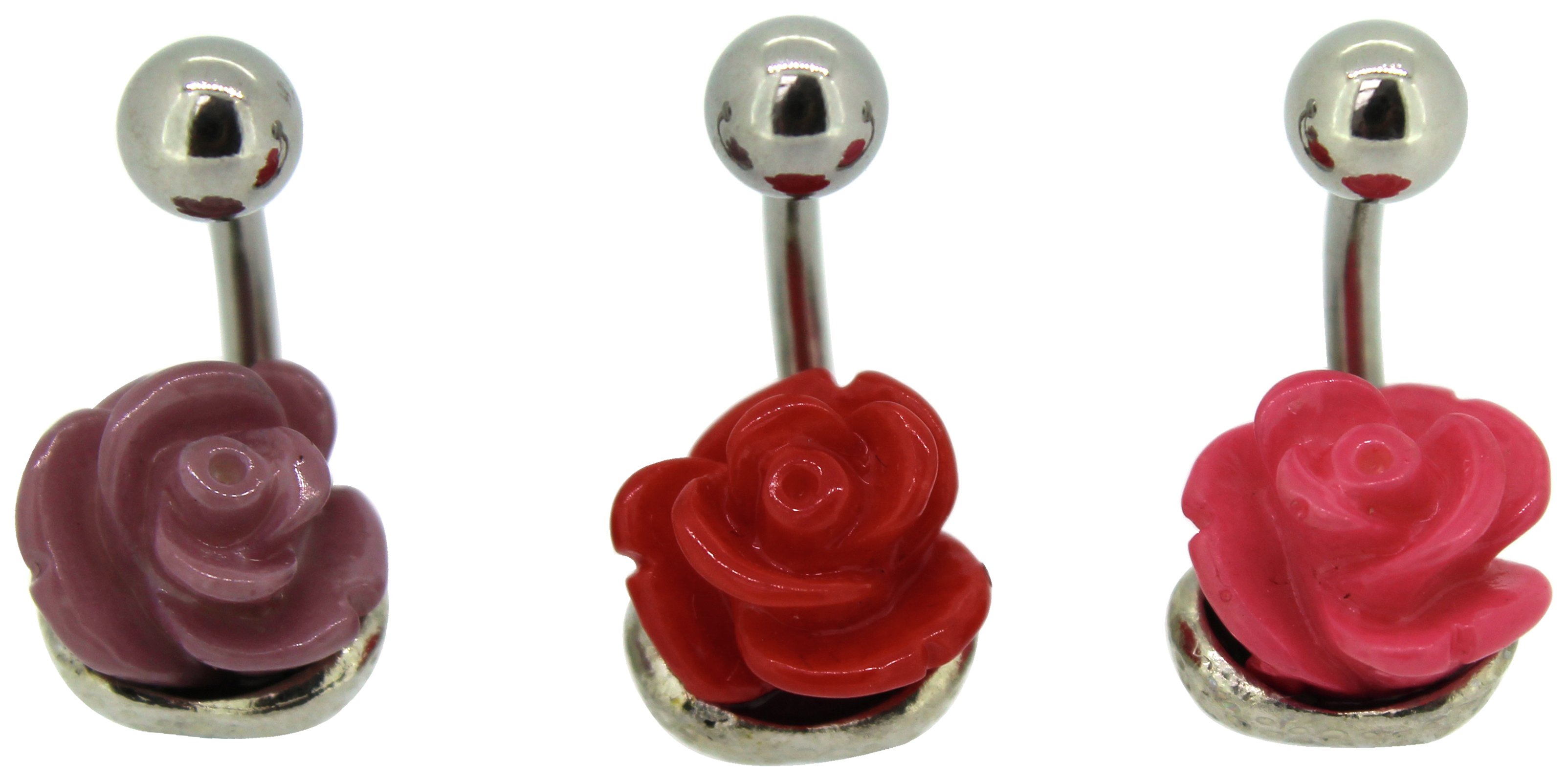 Link Up Stainless Steel Purple/Red/Pink Rose Belly Bars - 3.