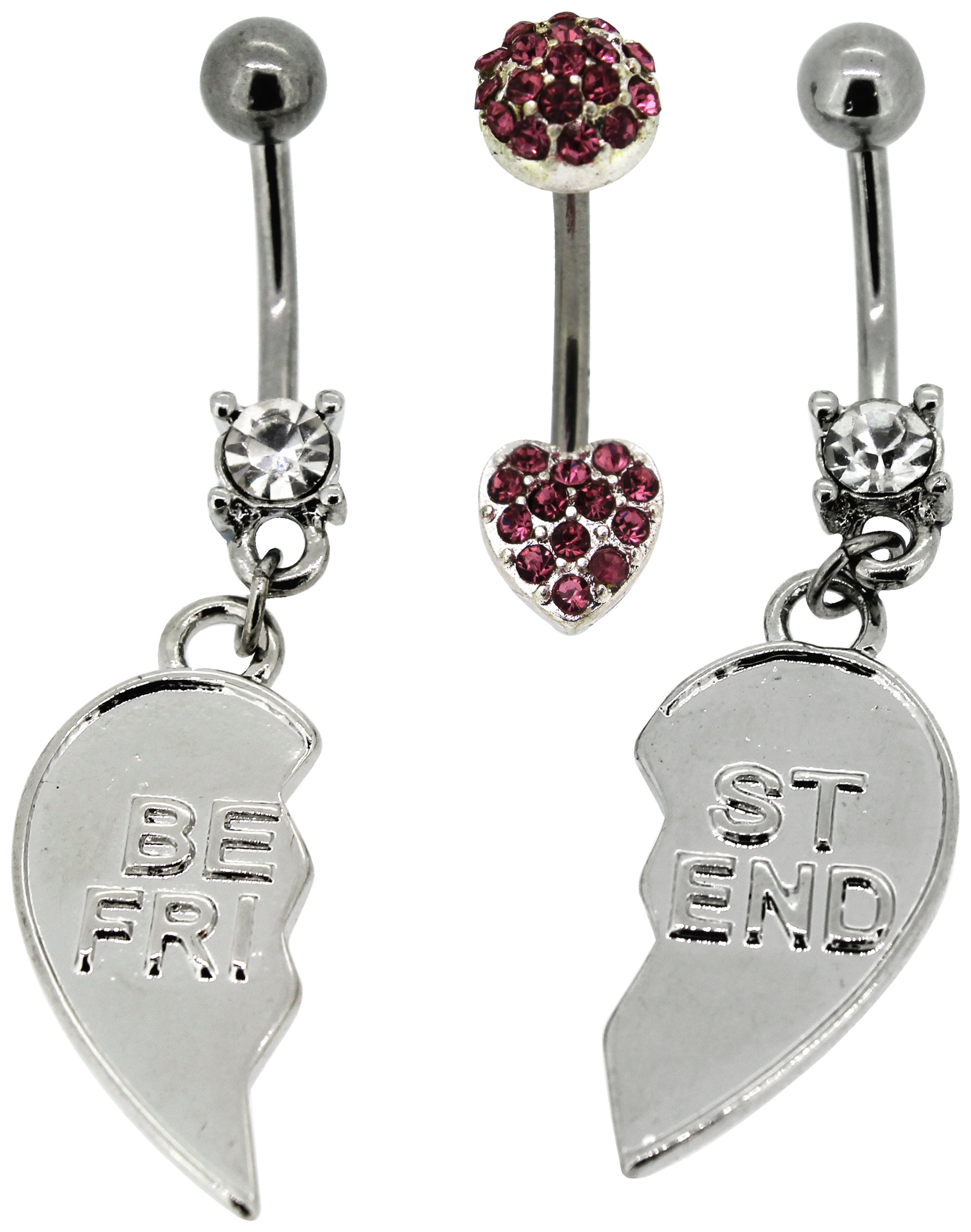 Link Up Stainless Steel Pink Crystal Belly Bars - Set of 3