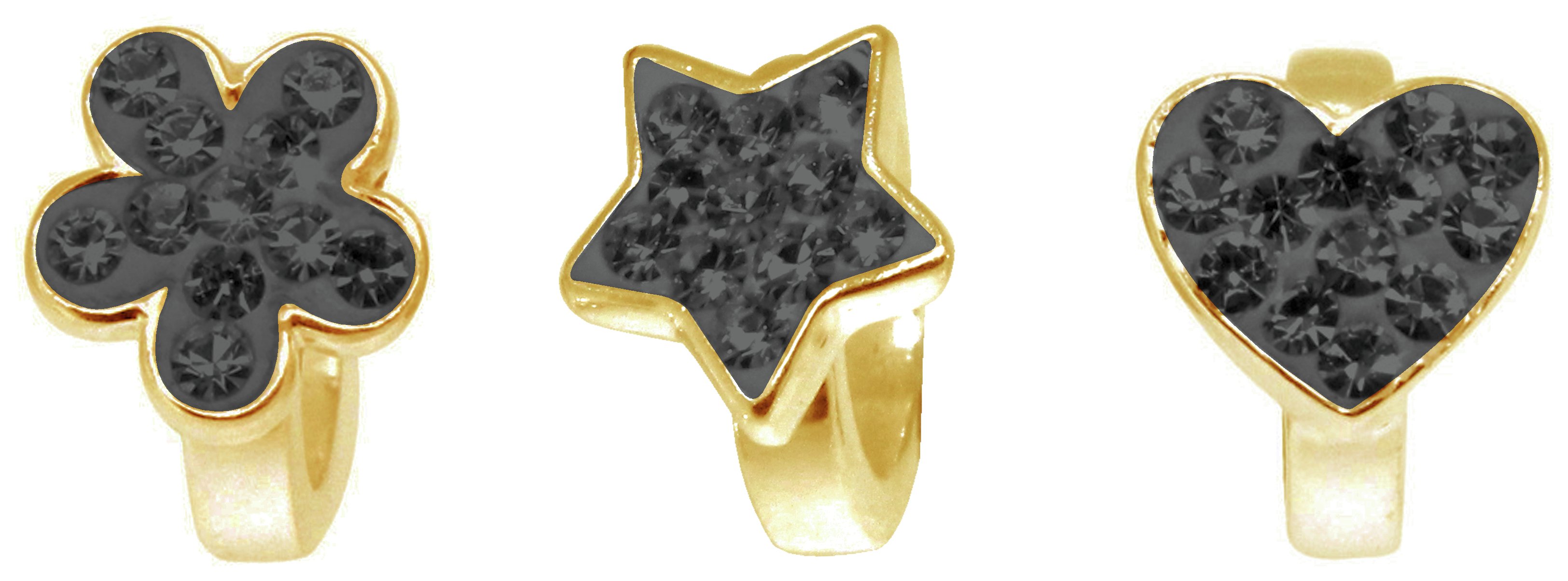 Link Up Gold Plated Black Flower Star Heart Charm - Set of 3